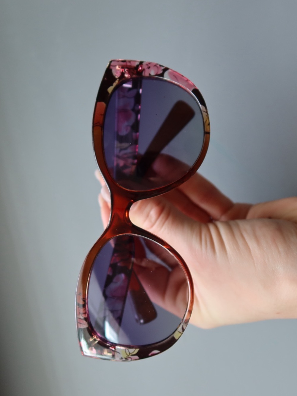 Women’s Floral Print Oversized Sunglasses Brown Pink Gradient